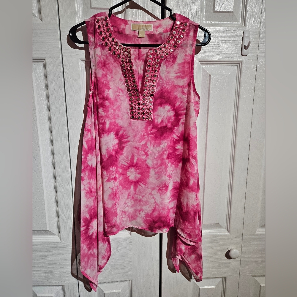 Flowy Tank Michael Kors | Tie-Dye Pattern Silver Embellishment Pink Size Small